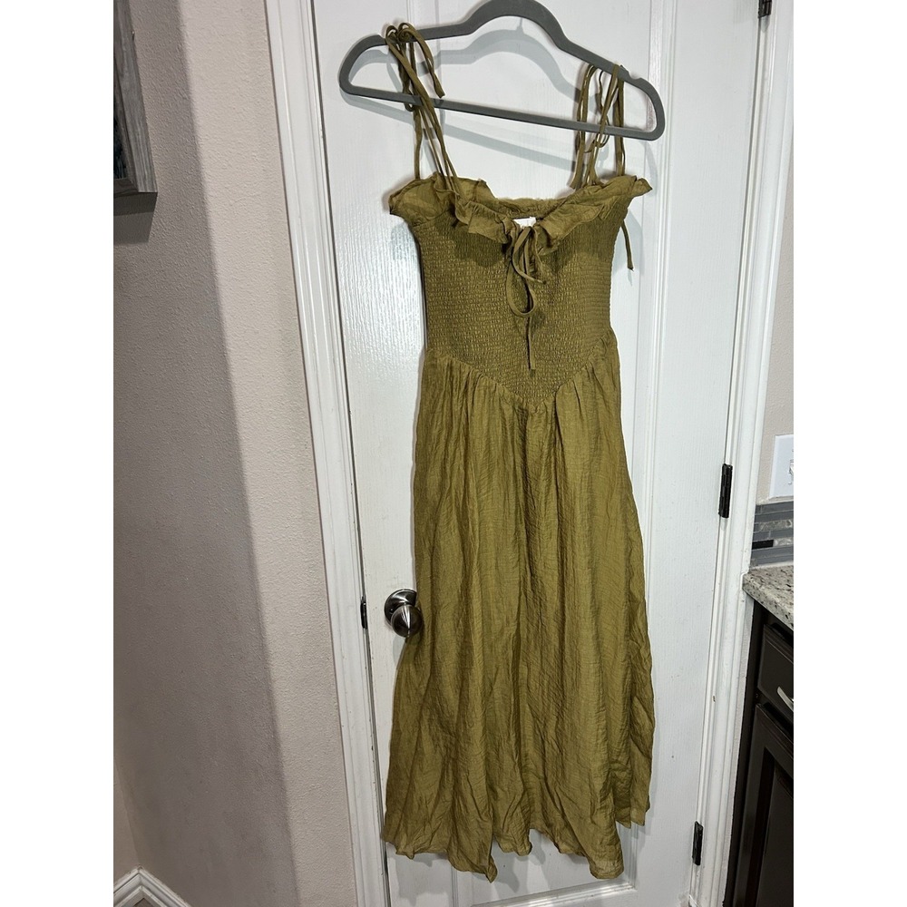 klesis dress Mindi Chartreuse Green Smocked Ruffle Sz S Olive Boho Fairy